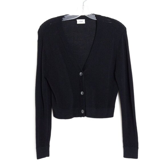 Aritzia Wilfred Light Cropped Cardigan Sweater Black Linen Blend Small - Picture 2 of 11